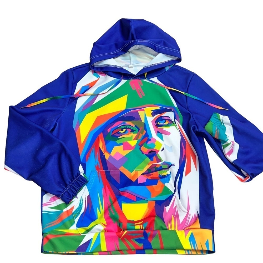 Unique colorful Billie Eilish hoodie. Colorful hooded sweatshirt size Medium - Picture 3 of 3